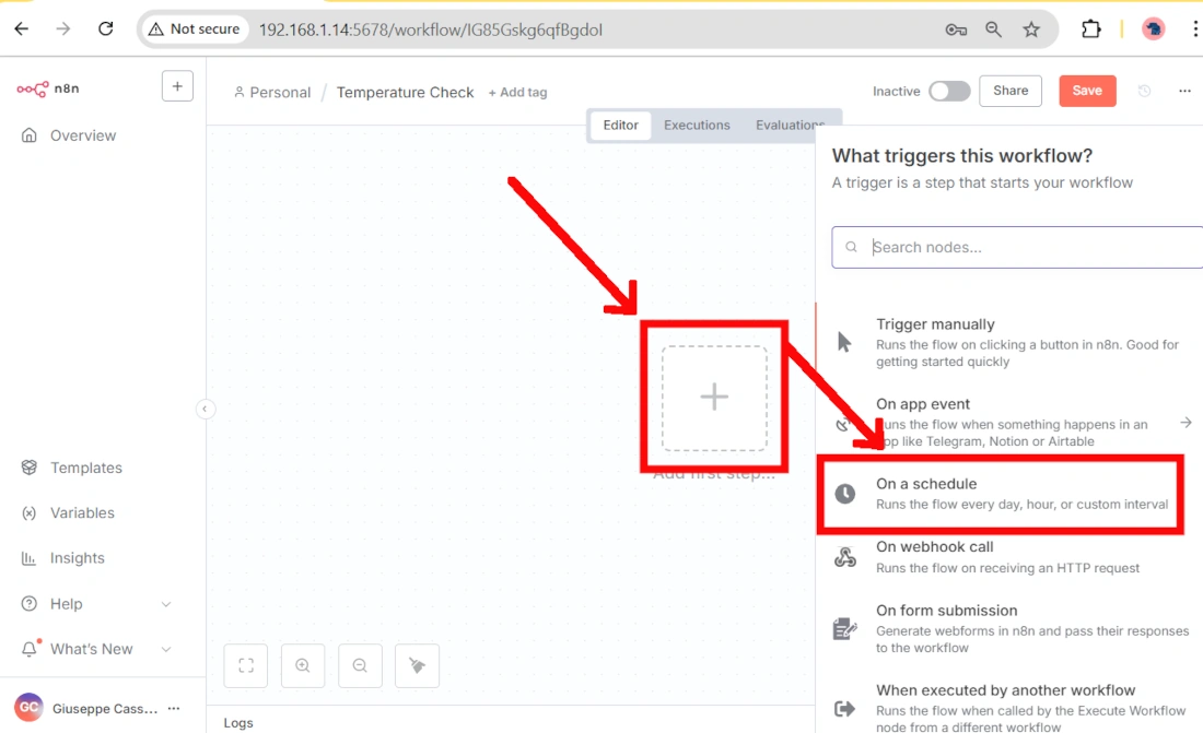 n8n-raspberry-pi-workflow-add-schedule-trigger