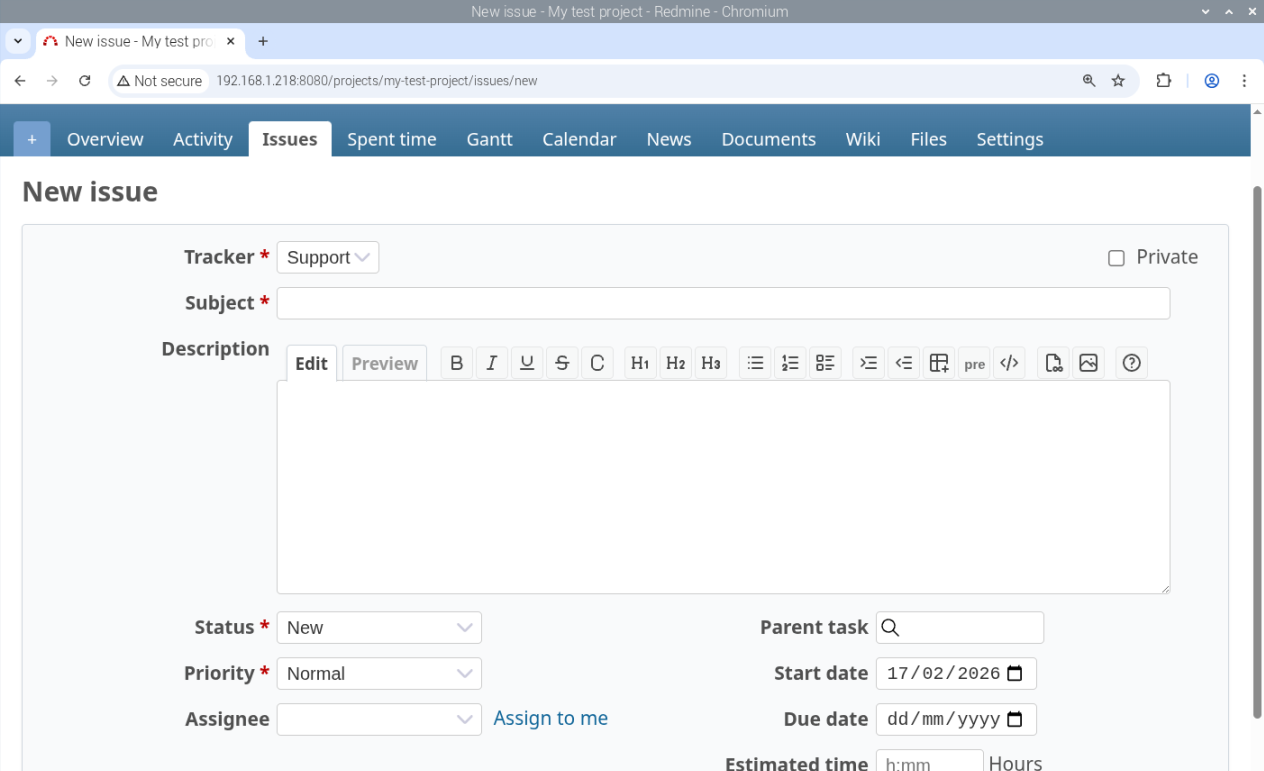 redmine-raspberry-pi-new-issue-form