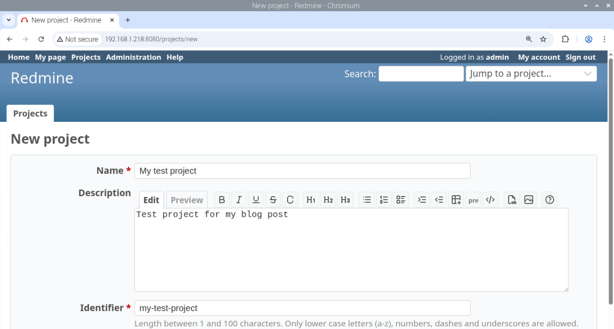 redmine-raspberry-pi-new-project-form