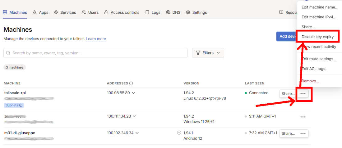 tailscale-raspberry-pi-disable-key-expire