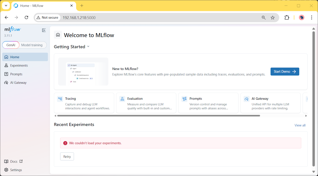 raspberry-pi-mlflow-server-homepage