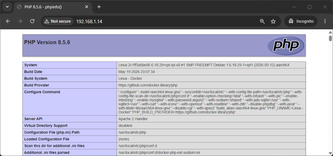 lamp-server-raspberry-pi-php-info-docker