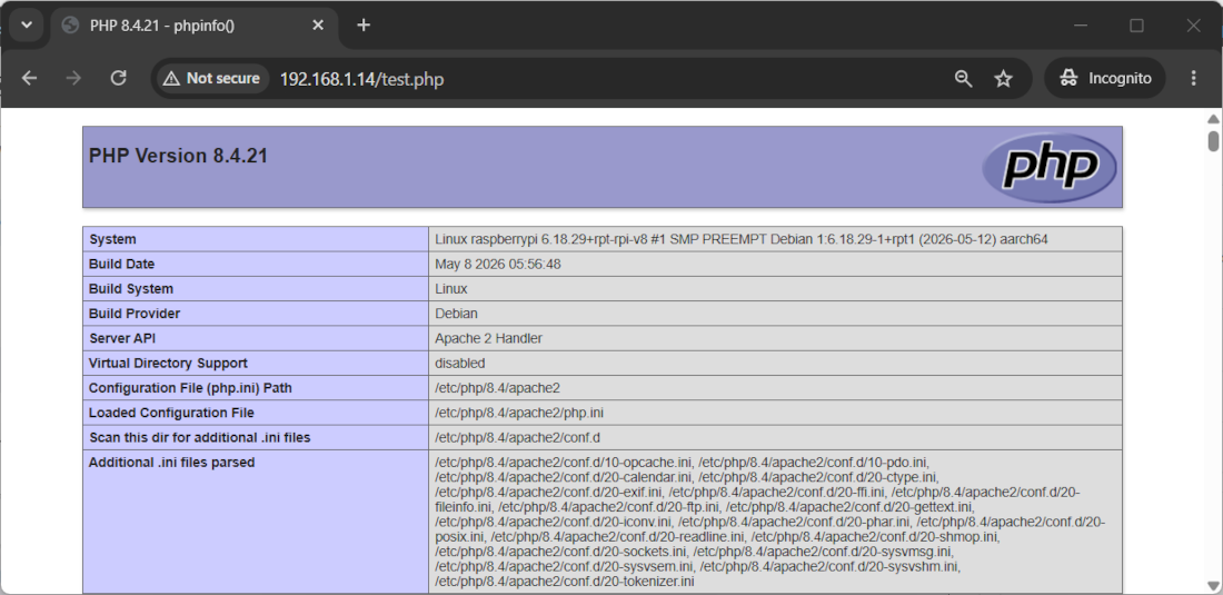 lamp-server-raspberry-pi-php-info