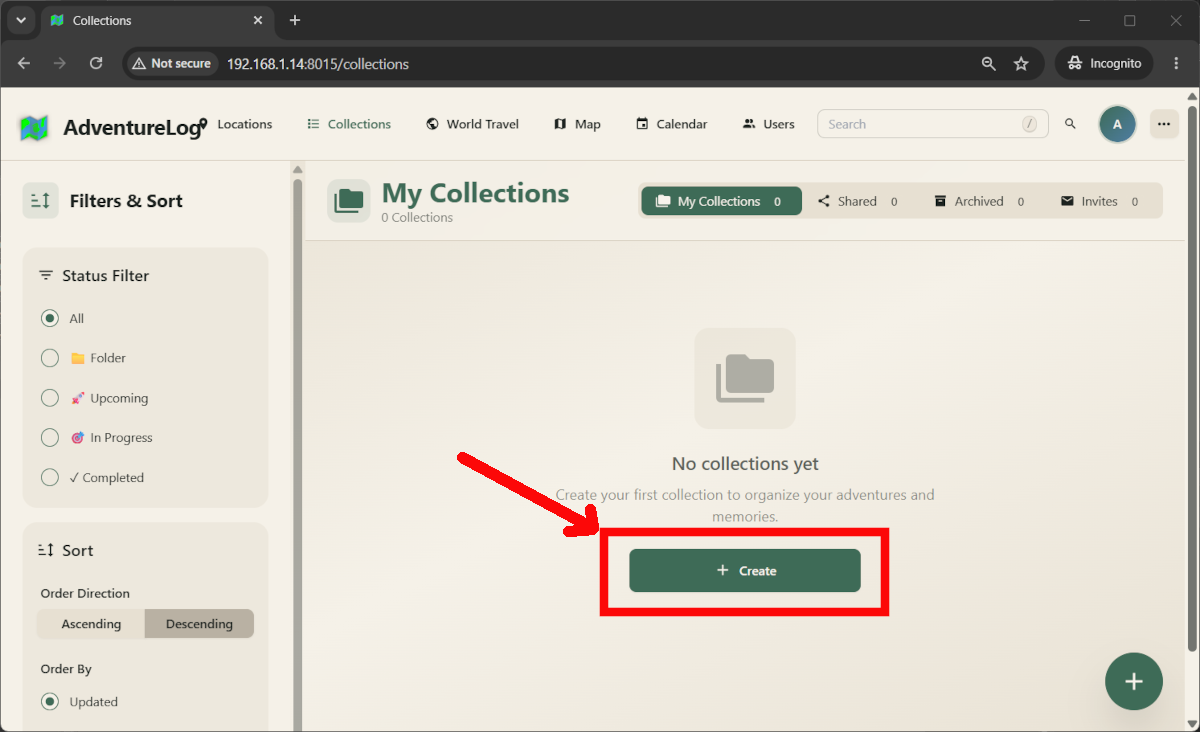 adventurelog-raspberry-pi-new-collections-button