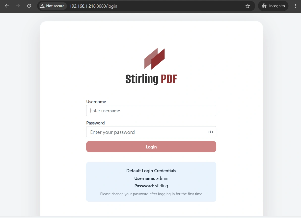 stirling-pdf-raspberry-pi-first-login